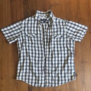 Cremieux Classics Navy Blue & White Plaid Button Down Casual Shirt, Large
